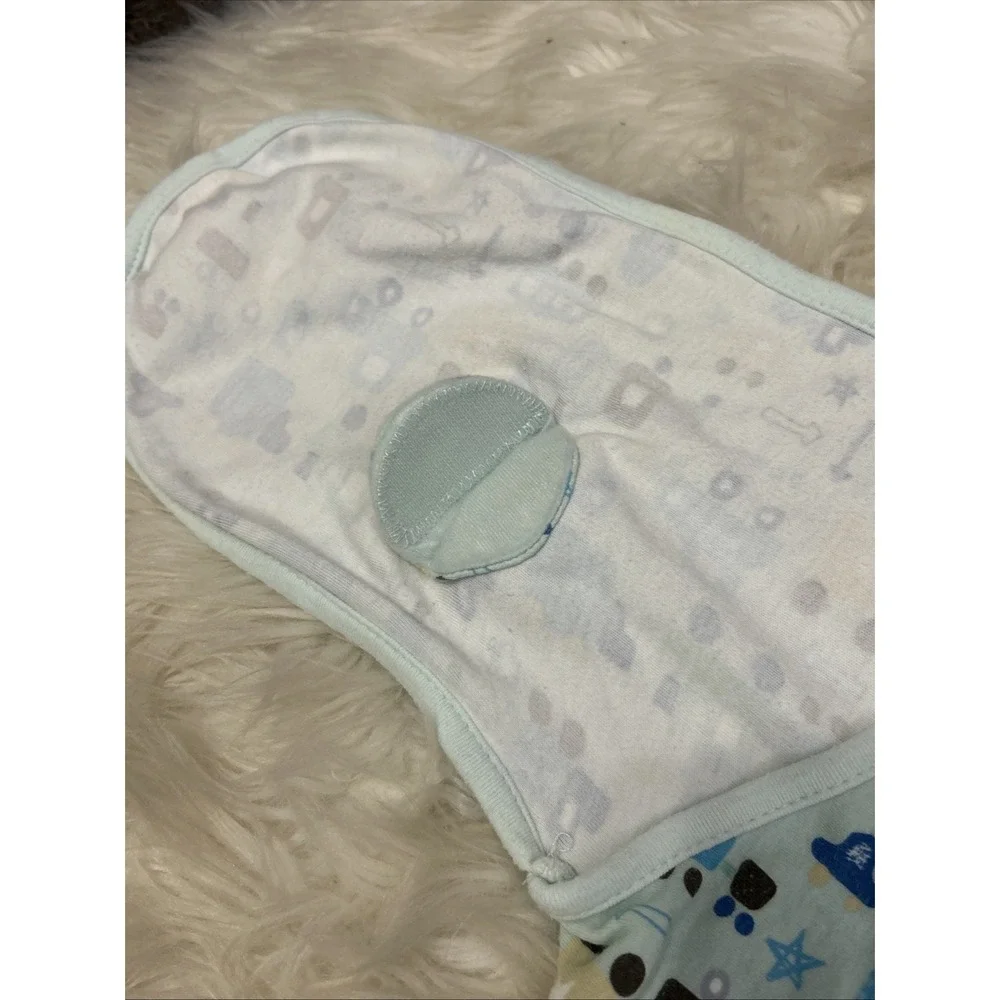 Swaddle Me Summer Blue Boys Trucks Cars Train Baby Snuggle Sleep Sack Size Small